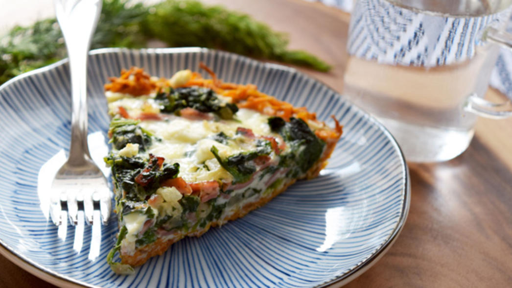 Turkey Bacon and Spinach Quiche with Sweet Potato Crust. | Health First