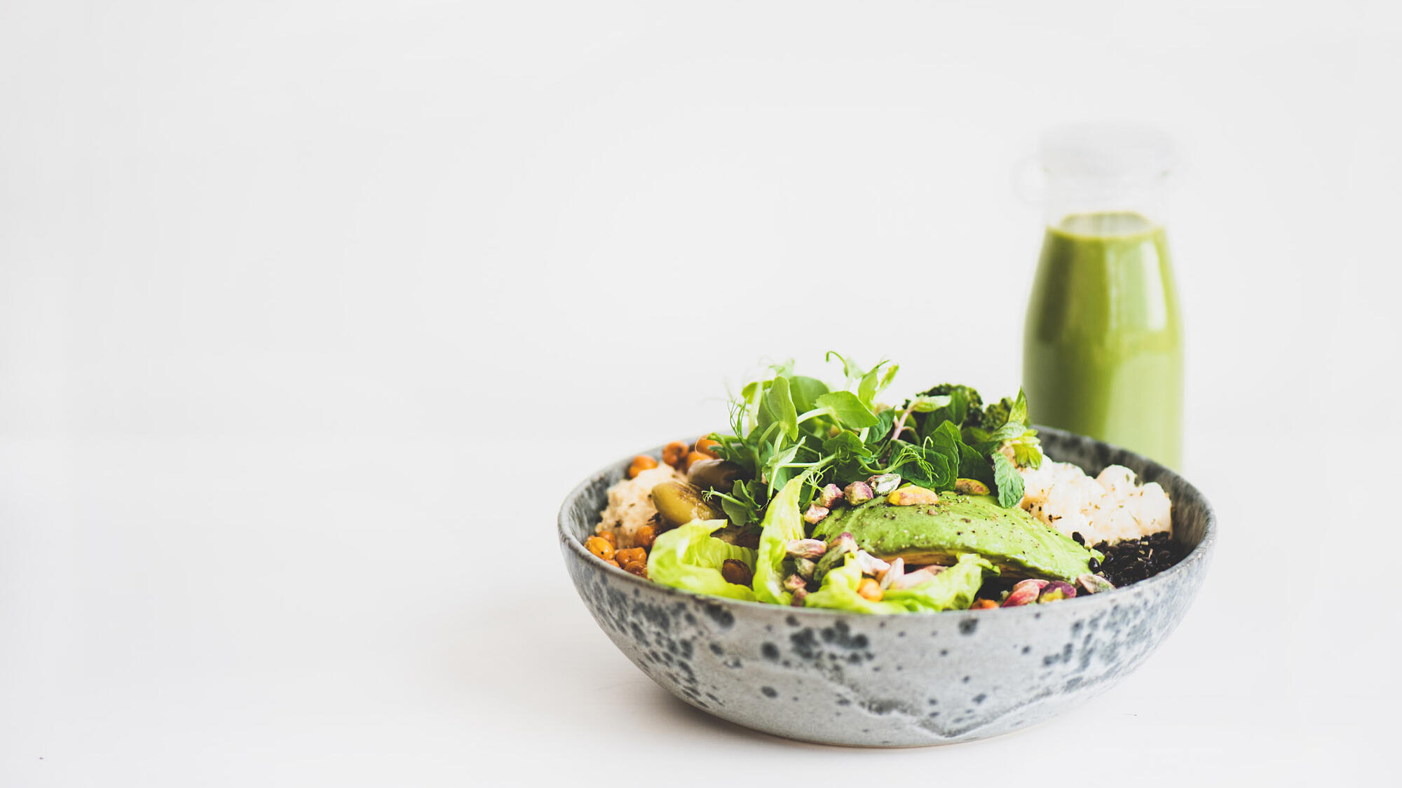 salad and green smoothie